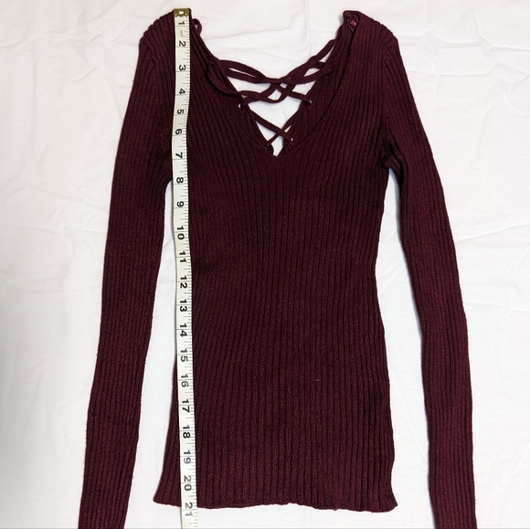 Burgundy String back Long Sleeve - Picture 2 of 6